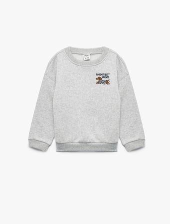 Köpek Baskılı Şardonlu Bisiklet Yaka Uzun Kollu Oversize Sweatshirt