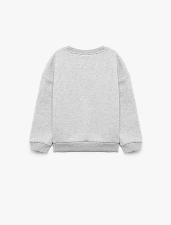Köpek Baskılı Şardonlu Bisiklet Yaka Uzun Kollu Oversize Sweatshirt