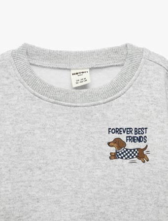 Köpek Baskılı Şardonlu Bisiklet Yaka Uzun Kollu Oversize Sweatshirt