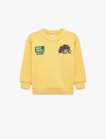 Baskı Detaylı Şardonlu Bisiklet Yaka Uzun Kollu Sweatshirt