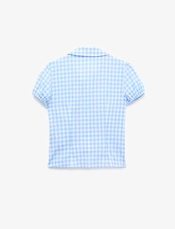 Slim Fit Pamuklu Büzgü Detaylı Kısa Balon Kollu Kaçık Yaka Pötikareli Gömlek
