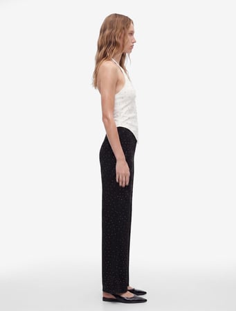 Normal Bel Taş Detaylı Regular Fit Viskon Bol Paça Eşofman Altı