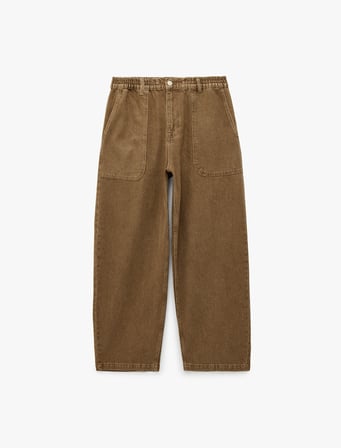 Normal Bel Pamuklu Rahat Kalıp Cepli Baggy Jean Pantolon