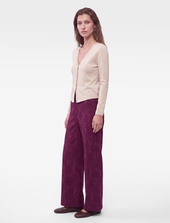 Straight Jakarlı Çiçek Desenli Bol Paça Pantolon