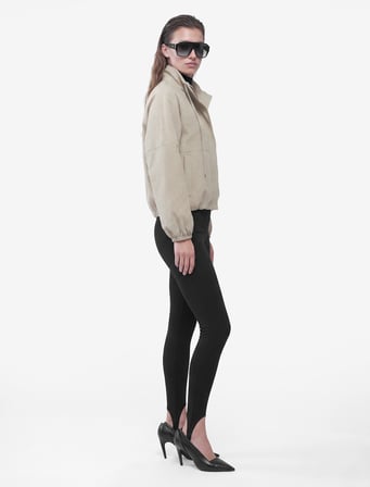 Uzun Kollu Fermuarlı Kareli Dik Yaka Oversize Gabardin Ceket