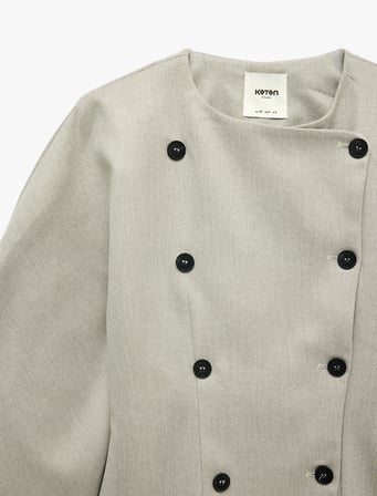 Asimetrik Kesim Uzun Kollu Düğmeli Kruvaze Blazer Ceket