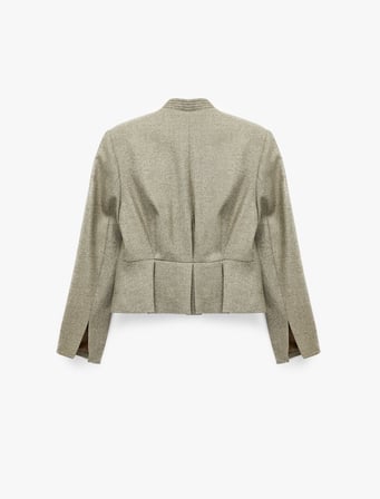 Arkası Pileli Dik Yaka Cepli Metal Düğmeli Blazer Ceket