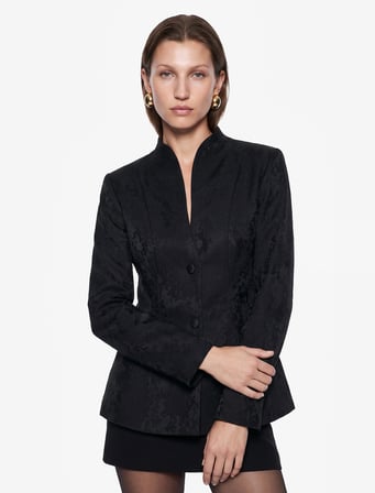 Jakarlı Uzun Kollu Düğmeli Mandarin Yaka Blazer Ceket