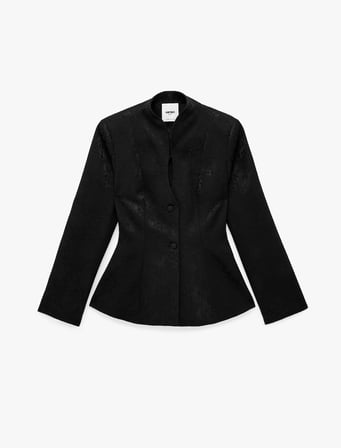 Jakarlı Uzun Kollu Düğmeli Mandarin Yaka Blazer Ceket