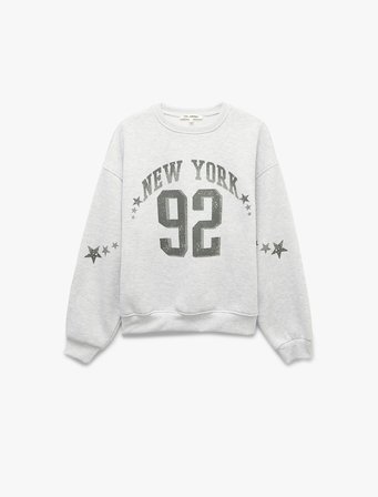 Rahat Kalıp Üç İplik Şardonlu Bisiklet Yaka Uzun Kollu Yıldız Baskılı Sweatshirt