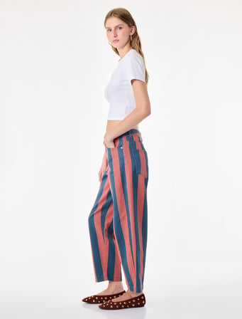 Normal Bel Pamuklu Düz Paça Tapered Fit Çizgili Denim Pantolon - Tapered Jeans