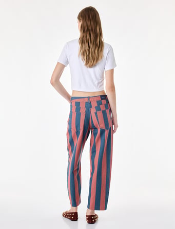 Normal Bel Pamuklu Düz Paça Tapered Fit Çizgili Denim Pantolon - Tapered Jeans