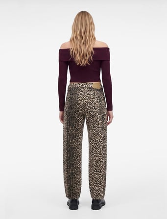 Fermuar Cepli Düğmeli Normal Bel Düz Paça Leopar Pantolon