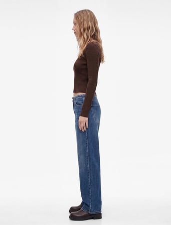 Pamuklu Fermuarlı Düşük Bel Düğmeli Baggy Denim Pantolon - Baggy Jeans
