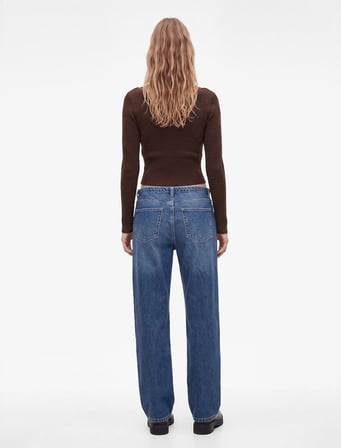Pamuklu Fermuarlı Düşük Bel Düğmeli Baggy Denim Pantolon - Baggy Jeans