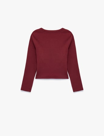 Nakış Detaylı Slim Fit Pamuklu Kaşkorse Bisiklet Yaka Uzun Kollu Tişört