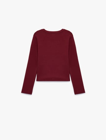 Kanat Nakış Detaylı Slim Fit Pamuklu Kaşkorse Bisiklet Yaka Uzun Kollu Tişört