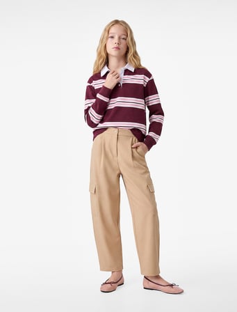 Gabardin Barrel Pantolon Kargo Cepli Yüksek Bel Bol Kesim 
