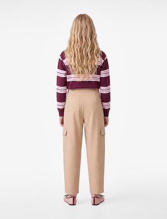Gabardin Barrel Pantolon Kargo Cepli Yüksek Bel Bol Kesim 