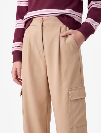Gabardin Barrel Pantolon Kargo Cepli Yüksek Bel Bol Kesim 