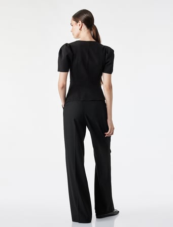 Slim Fit V Yaka Balon Kollu Süs Düğme Detaylı Peplum Bluz
