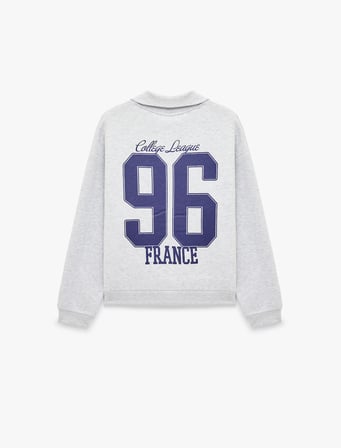 Üç İplik Şardonlu Rahat Kalıp Yarım Fermuarlı Uzun Kollu Baskılı Sweatshirt