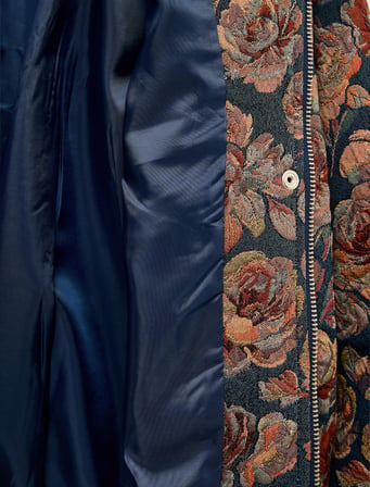 Çiçek Desenli Fermuarlı Cep Detaylı Uzun Kollu Dik Yaka Mevsimlik Ceket