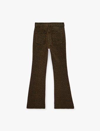 Yüksek Bel Dar Kesim Pamuklu İspanyol Paça Leopar Desenli Pantolon - Flare Jeans