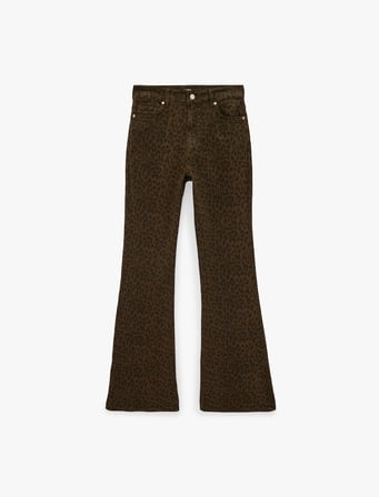 Yüksek Bel Dar Kesim Pamuklu İspanyol Paça Leopar Desenli Pantolon - Flare Jeans