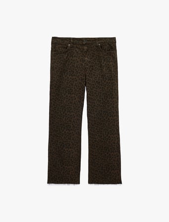 Normal Bel Pamuklu Dar Kesim Kısa İspanyol Paça Leopar Pantolon - Flare Jeans