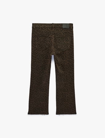Normal Bel Pamuklu Dar Kesim Kısa İspanyol Paça Leopar Pantolon - Flare Jeans