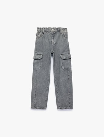 Cep Detaylı Loose Fit Pamuklu Denim Kargo Pantolon - Cargo Jeans