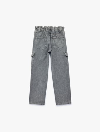 Cep Detaylı Loose Fit Pamuklu Denim Kargo Pantolon - Cargo Jeans