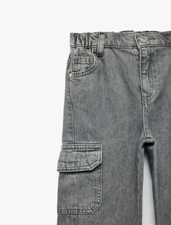Cep Detaylı Loose Fit Pamuklu Denim Kargo Pantolon - Cargo Jeans