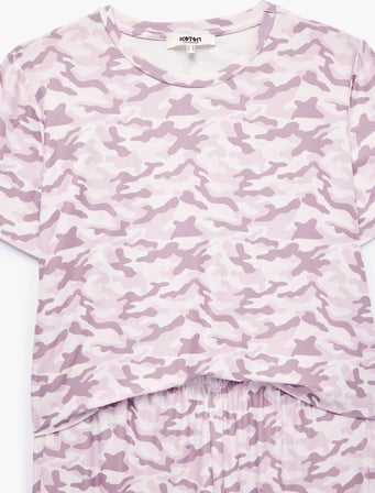 Kamuflaj Desenli Rahat Kesim Bisiklet Yaka Kısa Kollu Pijama Takımı