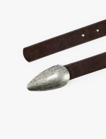 Taş Görünümlü Metal Tokalı Suni Süet Kemer