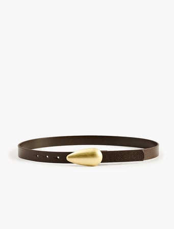 Oval Metal Tokalı Suni Deri Kemer