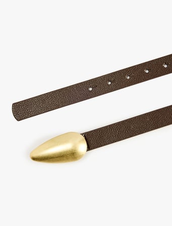 Oval Metal Tokalı Suni Deri Kemer