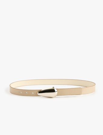 Oval Metal Tokalı Suni Deri Kemer