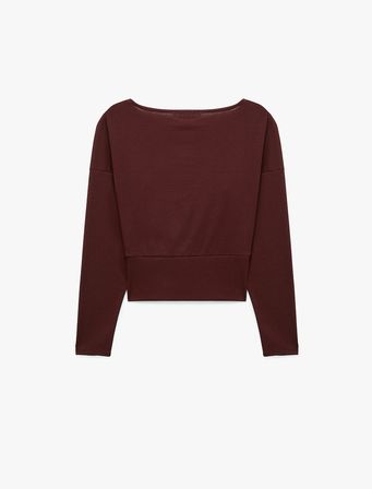 Regular Fit Kayık Yaka Büzgülü Uzun Kollu Bluz