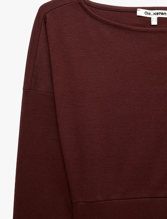 Regular Fit Kayık Yaka Büzgülü Uzun Kollu Bluz