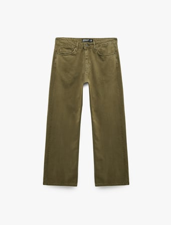 Normal Bel Cepli Pamuklu Bol Kalıp Düz Paça Pantolon - Loose Straight Fit Jean