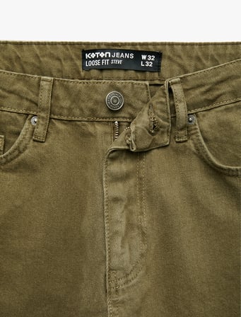 Normal Bel Cepli Pamuklu Bol Kalıp Düz Paça Pantolon - Loose Straight Fit Jean