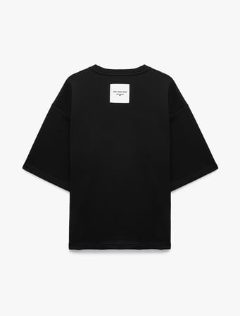 Etiket Detaylı Üç İplik Rahat Kalıp Bisiklet Yaka Kısa Kollu Sweatshirt