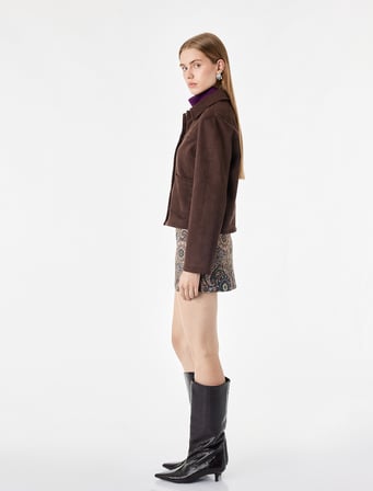 Koton X Selected by Melis Ağazat - A Kesim Slim Fit Çiçekli Şal Desenli Mini Etek
