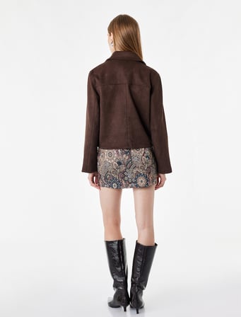Koton X Selected by Melis Ağazat - A Kesim Slim Fit Çiçekli Şal Desenli Mini Etek