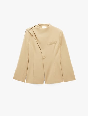 Uzun Kollu Şal Yaka Düğmeli Asimetrik Drape Detaylı Peplum Blazer Ceket