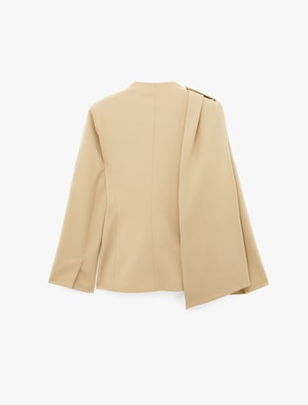 Uzun Kollu Şal Yaka Düğmeli Asimetrik Drape Detaylı Peplum Blazer Ceket