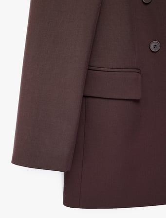 Viskon Karışımlı Cepli Düğmeli Uzun Kollu Kruvaze Blazer Ceket