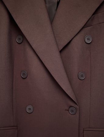 Viskon Karışımlı Cepli Düğmeli Uzun Kollu Kruvaze Blazer Ceket